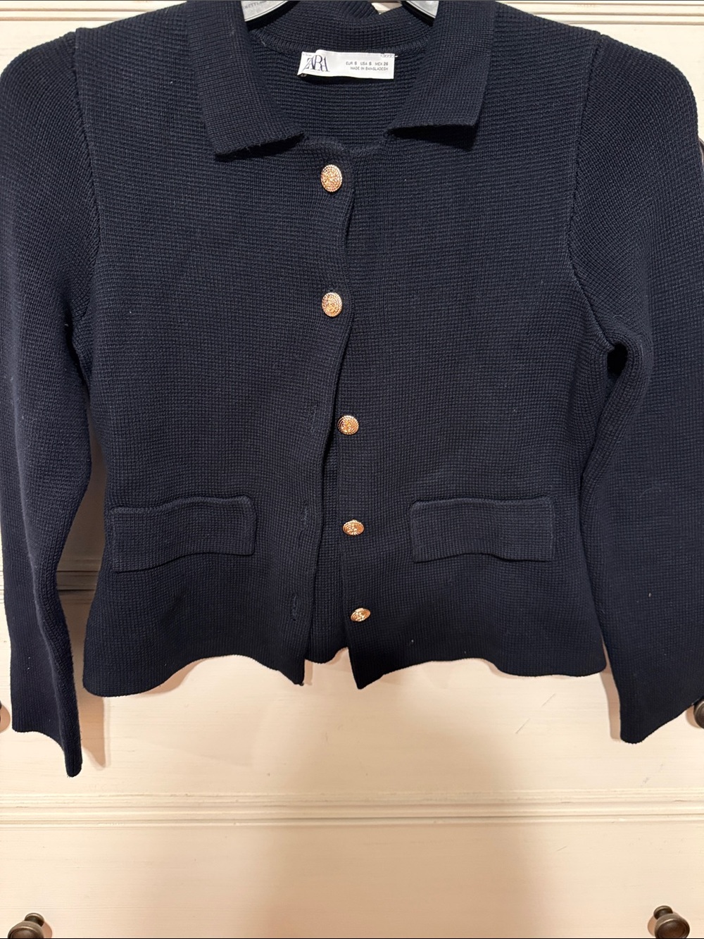 Zara Navy Knit Blazer/ sweater with Gold Buttons